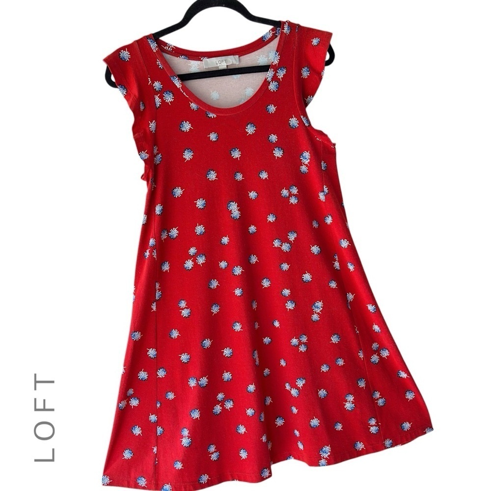 LOFT | RUFFLE CAP SLEEVE SWING DRESS FLORAL | SIZE: EXTRA SMALL